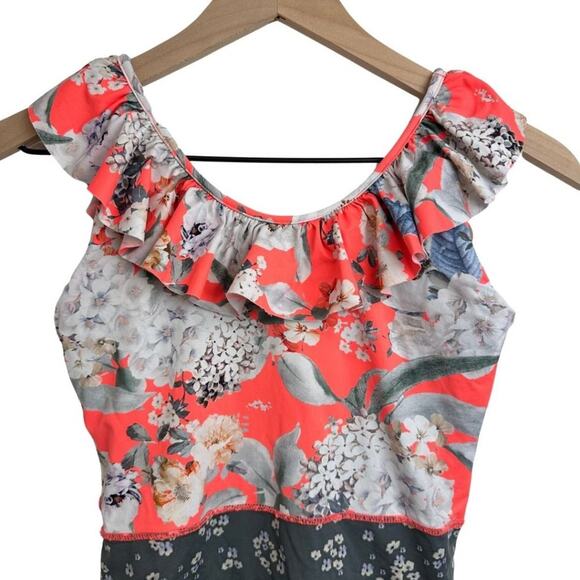 Maaji Reversible One piece Floral Pattern in Gray, Orange, Purple Size 14 - Picture 4 of 7